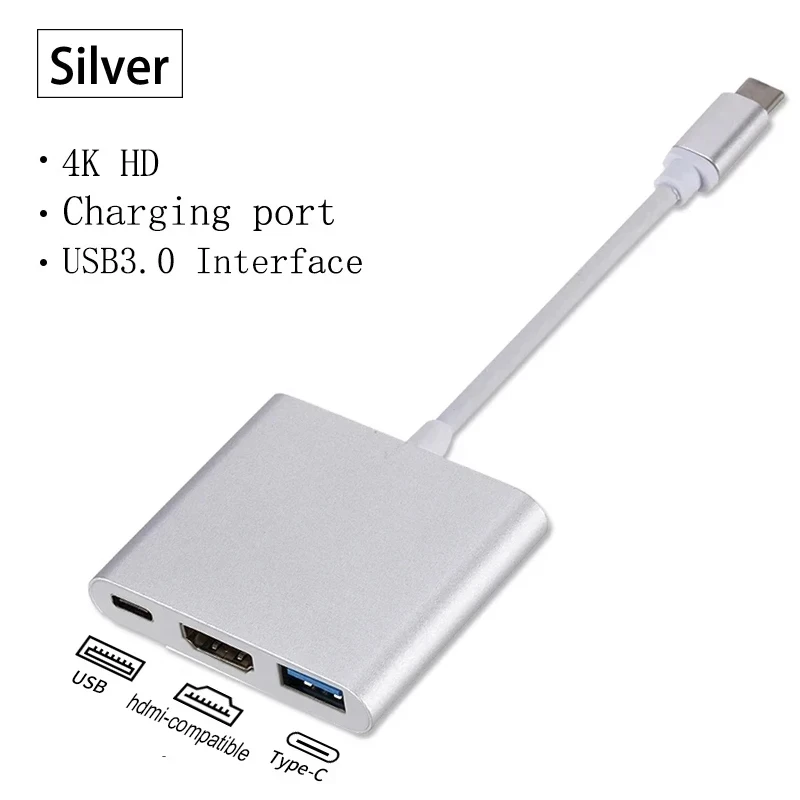 3 IN 1 USB C to HDMI-Compatible Adapter USB 3.1 Hub Type C Charging Converter for Samsung S23 Ultra iPhone 15 Laptop Macbook