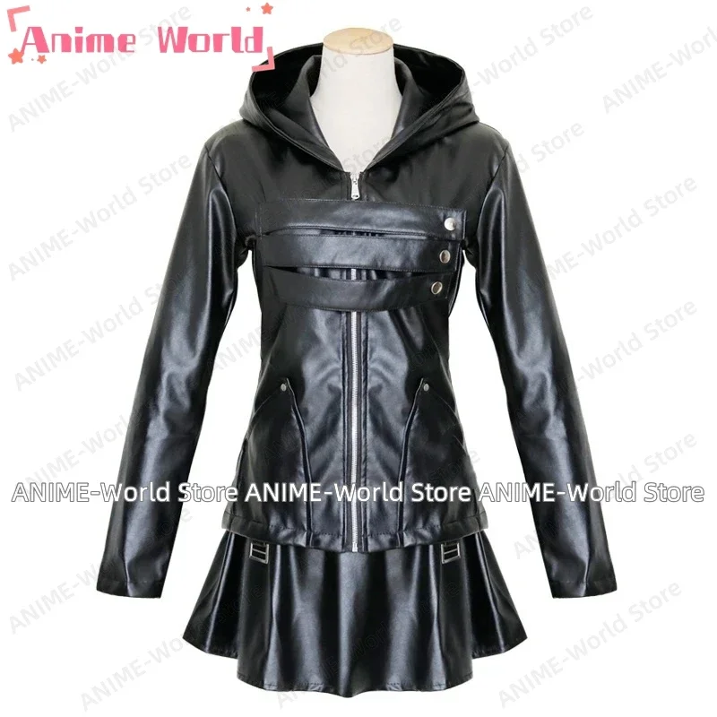 

《Custom Size》Anime Kirishima Touka Black Outfit dress Leather Cosplay Costume Full Set