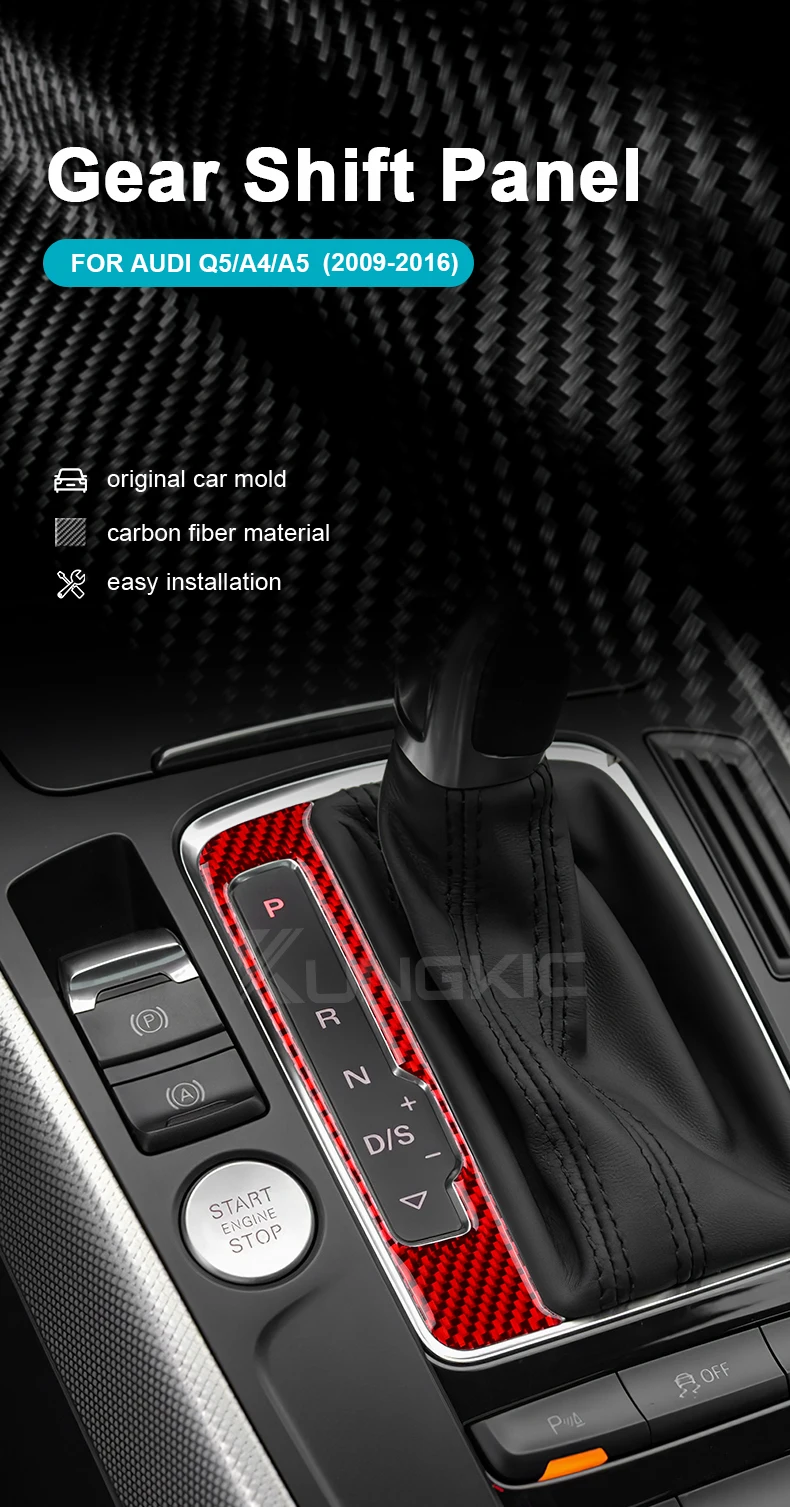 Echter, weicher Carbonfaser-Aufkleber für Audi A4 A5 Q5 2009 2010 2011 2012 2013 2014 2015 2016 Schaltpanelle, Innenraumzubehör – Detail 1