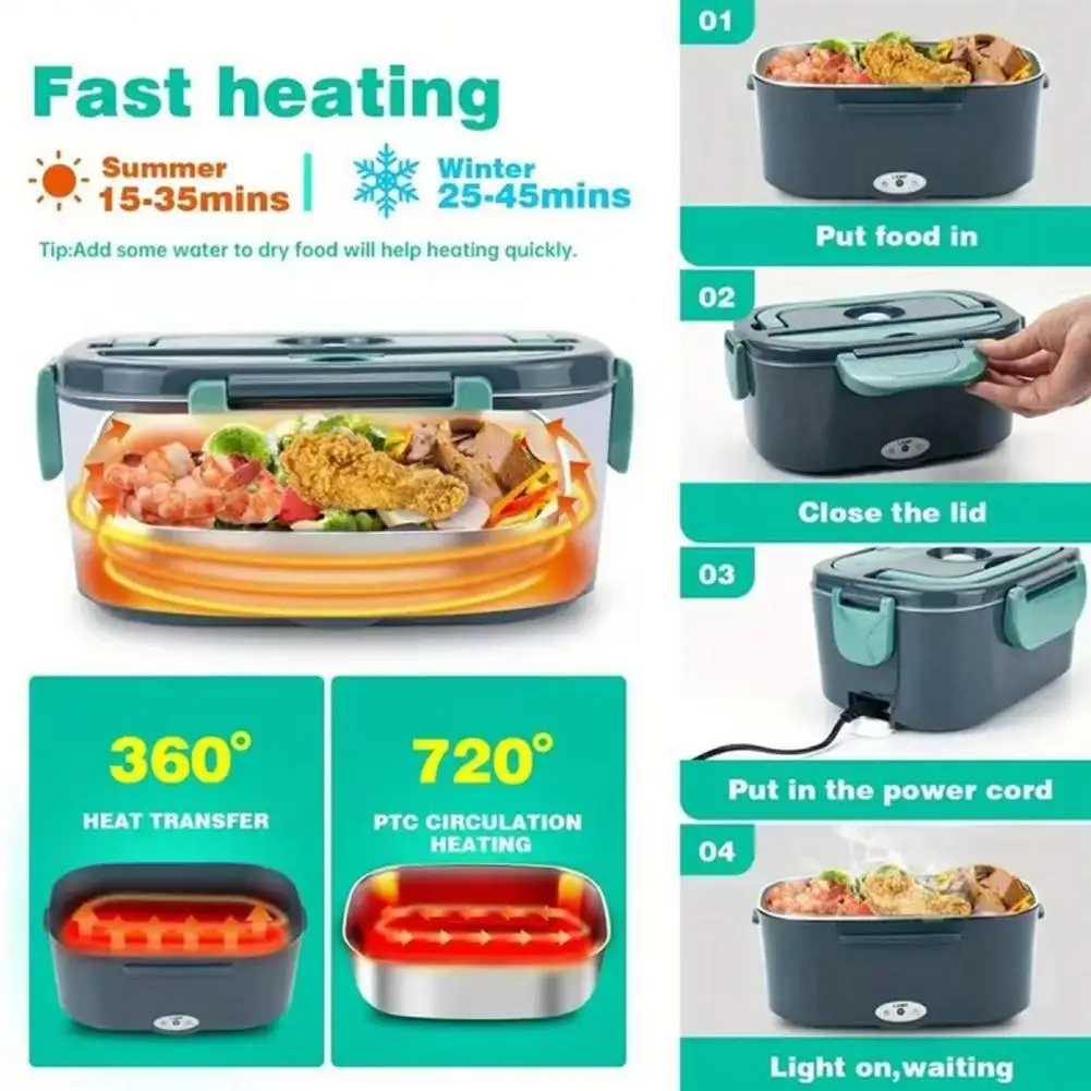 مكتب صندوق غداء كهربي جهاز تسخين الطعام المحمولة سخان الطعام للمنزل أو سيارة مانعة للتسرب الغداء التدفئة الميكروويف للشاحنات 1L