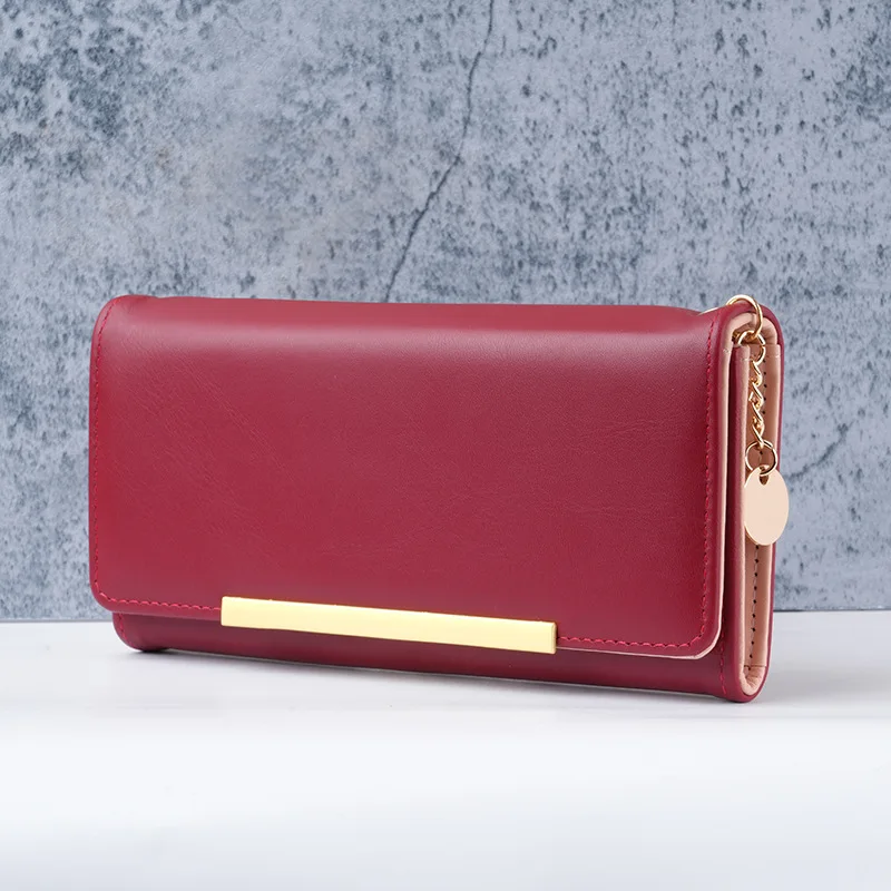 Nuevo Bolso de Mano Largo para Mujer, Color Sólido, Portátil, con Cierre, Gran Capacidad, de Cuero PU, Versátil