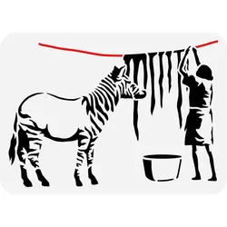 1pc Banksy Zebra Wash Stencil 8.3x11.7inch Reusable Banksy Theme Painting Template DIY Craft Zebra Animal Stencil for Painting