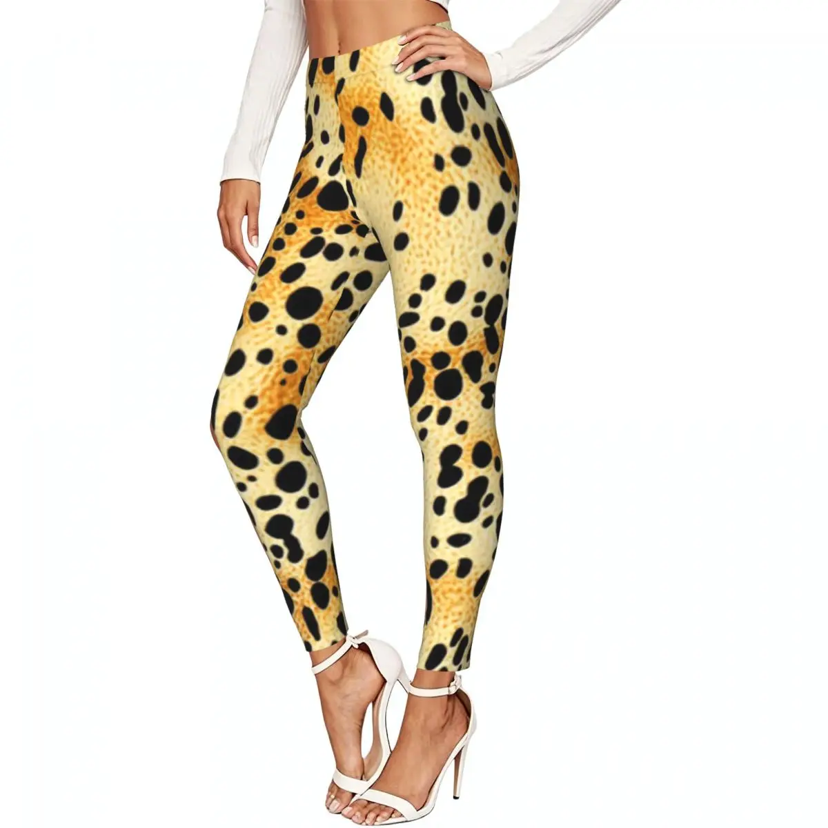 Ladies Elastic Waist Skinny Leggings Leopard Animal Skin Texture Trousers For Daily Outdoor