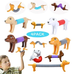 Novidade Dog Pop Tubes Brinquedo Sensorial, Autismo Anti-Stress Bellows, Squeeze Toys, Presente para Crianças e Adultos, Spring Dog, 1-4 pcs