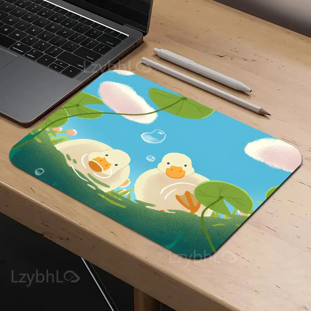 Cute Duck Cartoon-Style Mouse Pad 45x40 Large Square Desk Mat Natural Rubber Material Non-Slip Compact Office Decorative Pad