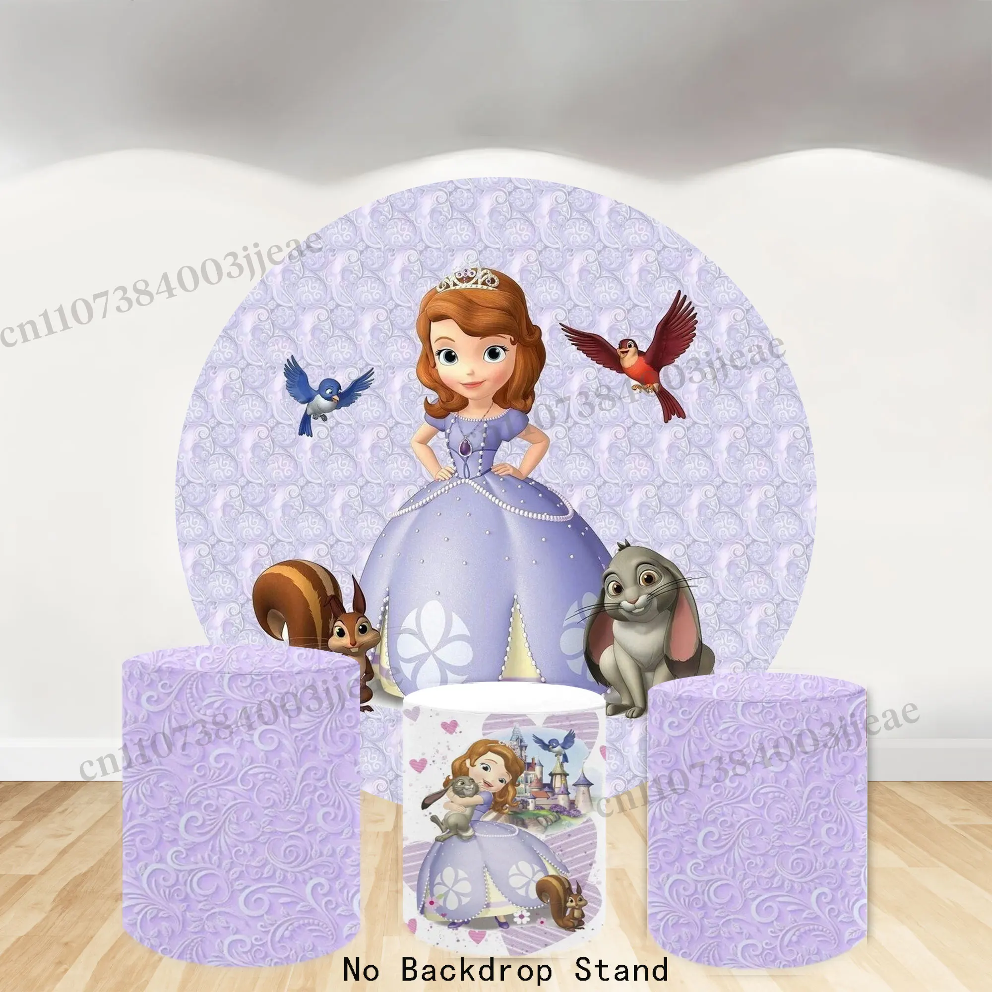 Sofia the First Round Backdrop Cover Baby Girl Birthday Party Child Shower Kid Photography Background Decor Cylinder Photo Booth