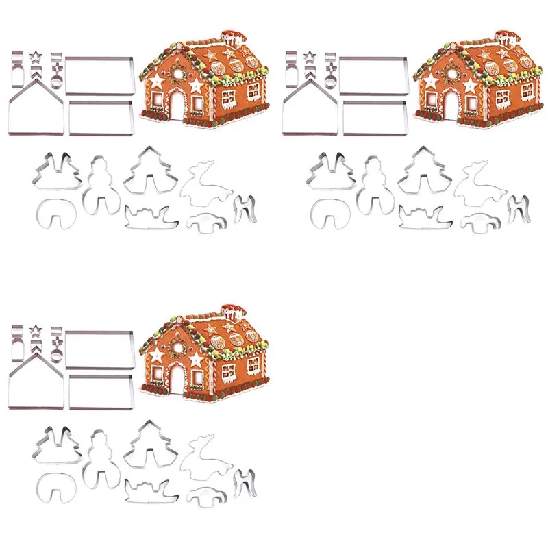 BHTS-54Pcs 3D Gingerbread House Stainless Steel Christmas Scenario Cookie Cutters Set Biscuit Mold Fondant Cutter Baking Tool