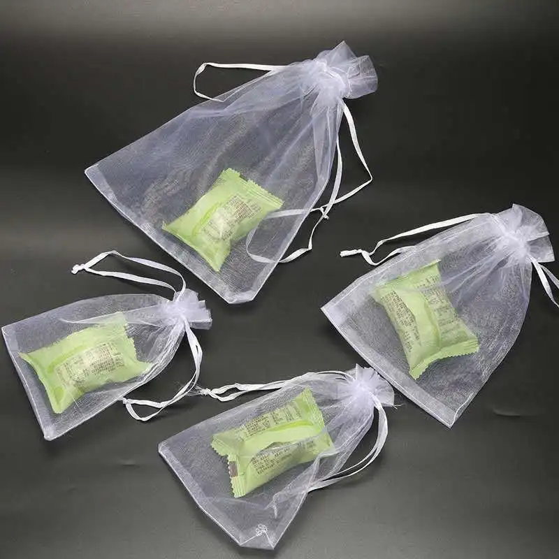 25/50 SZTUK Drawable Party Supply Wedding Christmas Favor White Pouches Organza Gauze Sachet Gift Bags Drawstring Bags Pocket