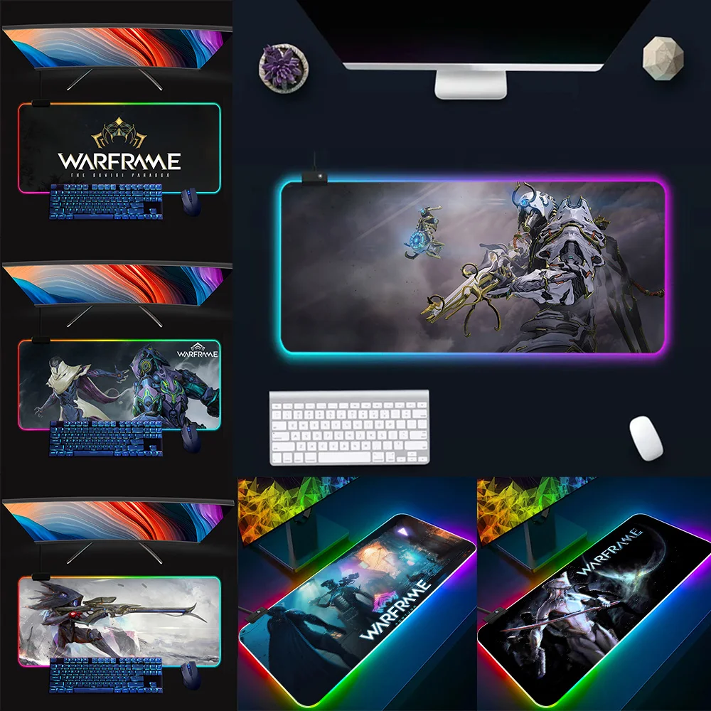 Warframes RGB Pc Gamer Keyboard Mouse Pad Mousepad LED Glowing Mouse Mats Rubber Gaming Computer Mausepad