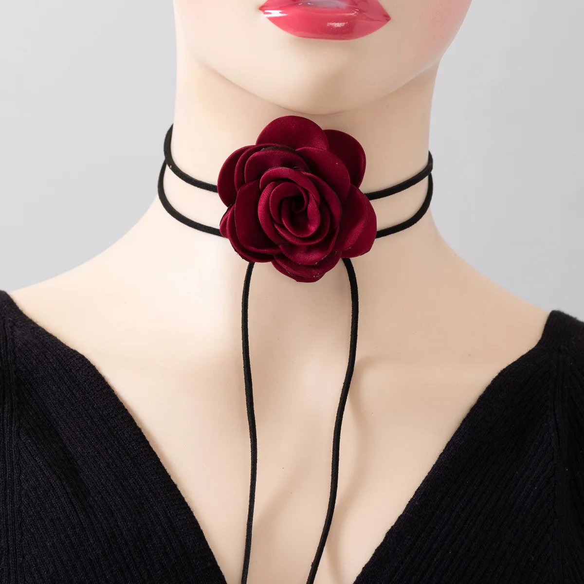 Trendy Rose Flower Choker Neck Floral Black Collar Necklace Camellia Flower Wax Rope Neck Chain Lady's Fashion Accessories