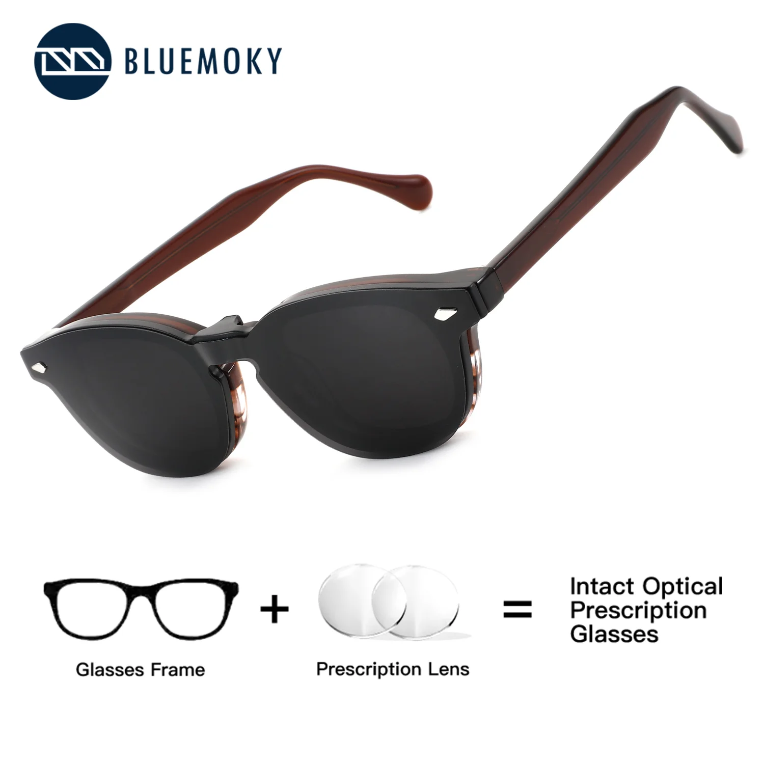 

BLUEMOKY Acetate Oval Prescription Eyeglasses Men's Clip-on Glasses UV400 Polarized Anti Blue Light Progressive Lenses for Male