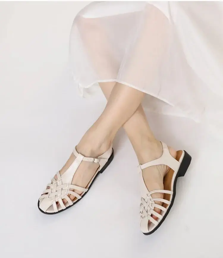 ZAROY Hollow Narrow Band Women Flat Sandals Summer 2026 Elegant Ankle Strap Gladiator Sandals Casual Cozy Vacation Beach Shoes view 6