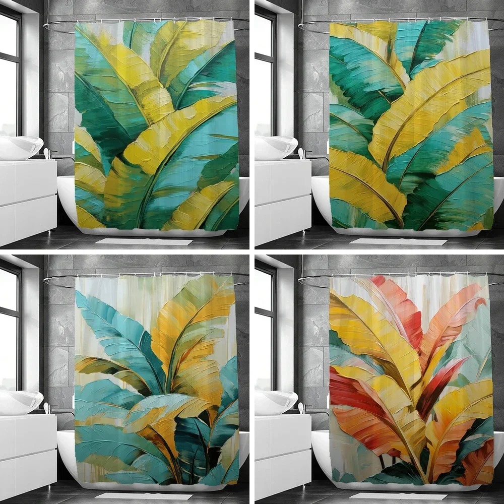 Watercolour Plant Palm leaf Shower Curtain Print Nordic Minimalist Polyster Bathroom Curtains Home Decor Curtain with Hooks