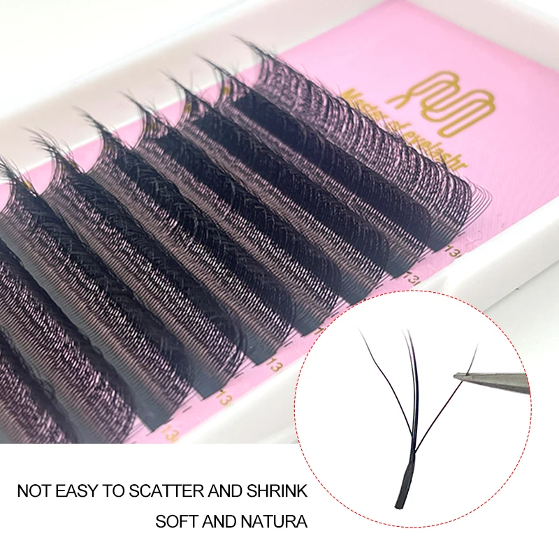 New Fairy 3D Thick W Shape Easy Fan 5D Lashes Extensions, 12 Rows Y Style, Natural Soft, Wholesale