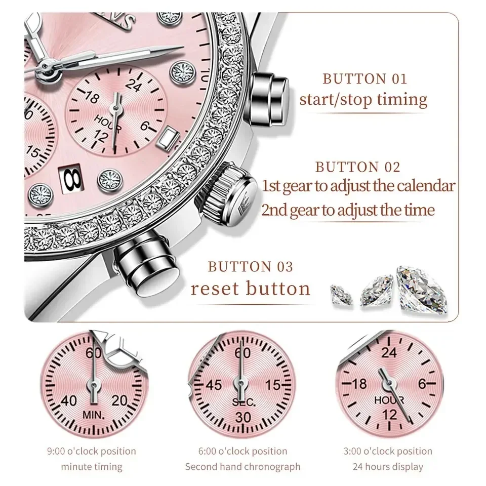 OLEVS Luxury Original Watch for Women Stainless strap Luminous Waterproof Auto Date Diamond Lady Quartz Wrist Watch Reloj mujer