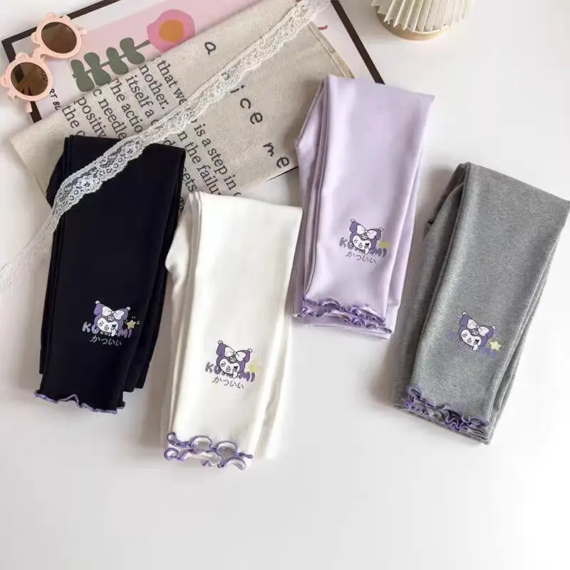 

Hot Princess Kuromi Cartoon Leggings Sanrio Kids Pants Kawaii Fashion Versatile Worn Outside Spring Autumn Clothes Bottom New