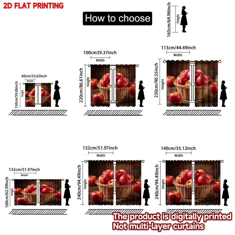 2D الطباعة المسطحة 2 قطعة سلة الستائر من التفاح الطازج الرقمية المطبوعة البوليستر الستائر الأسرة حزب الديكور مثالية للباب