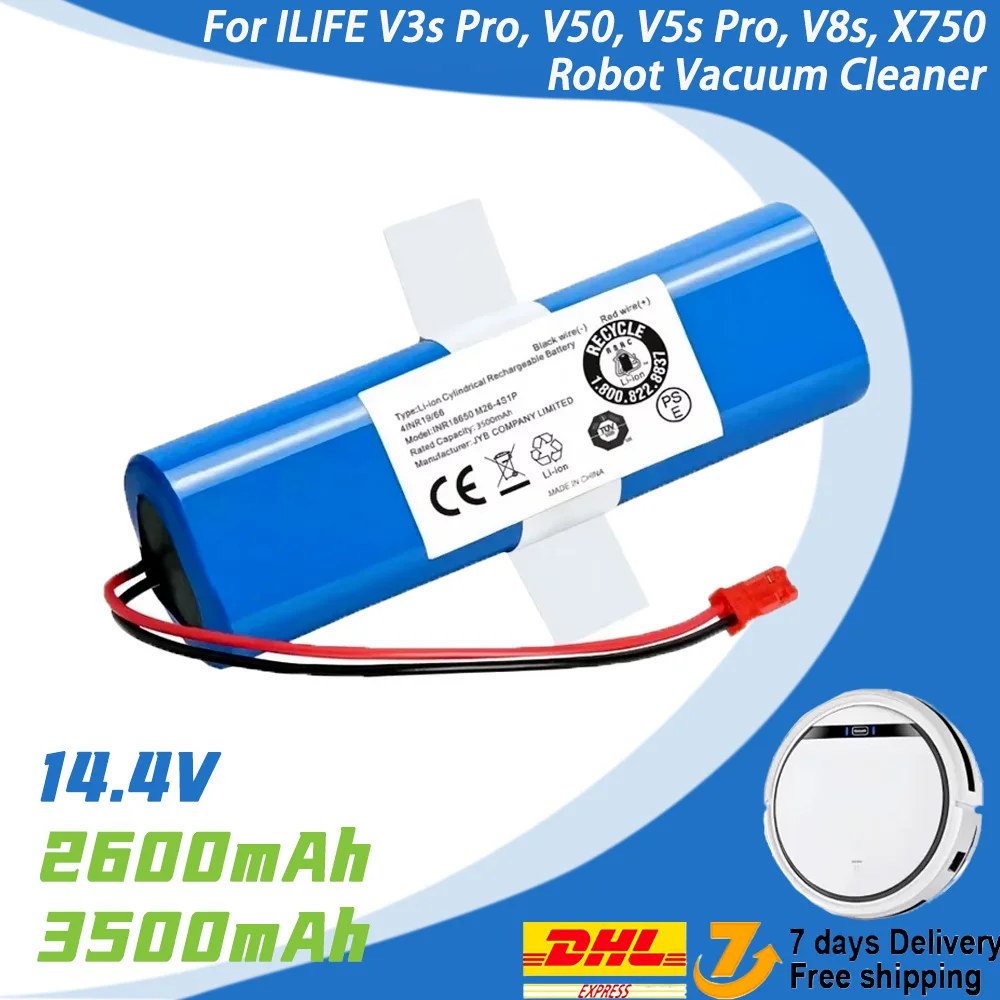 High-Quality 14.4V, 2600mAh 18650 Lithium Battery Pack for ILIFE V3s Pro, V50, V5s Pro, V8s, X750 Robot Vacuum Cleaner