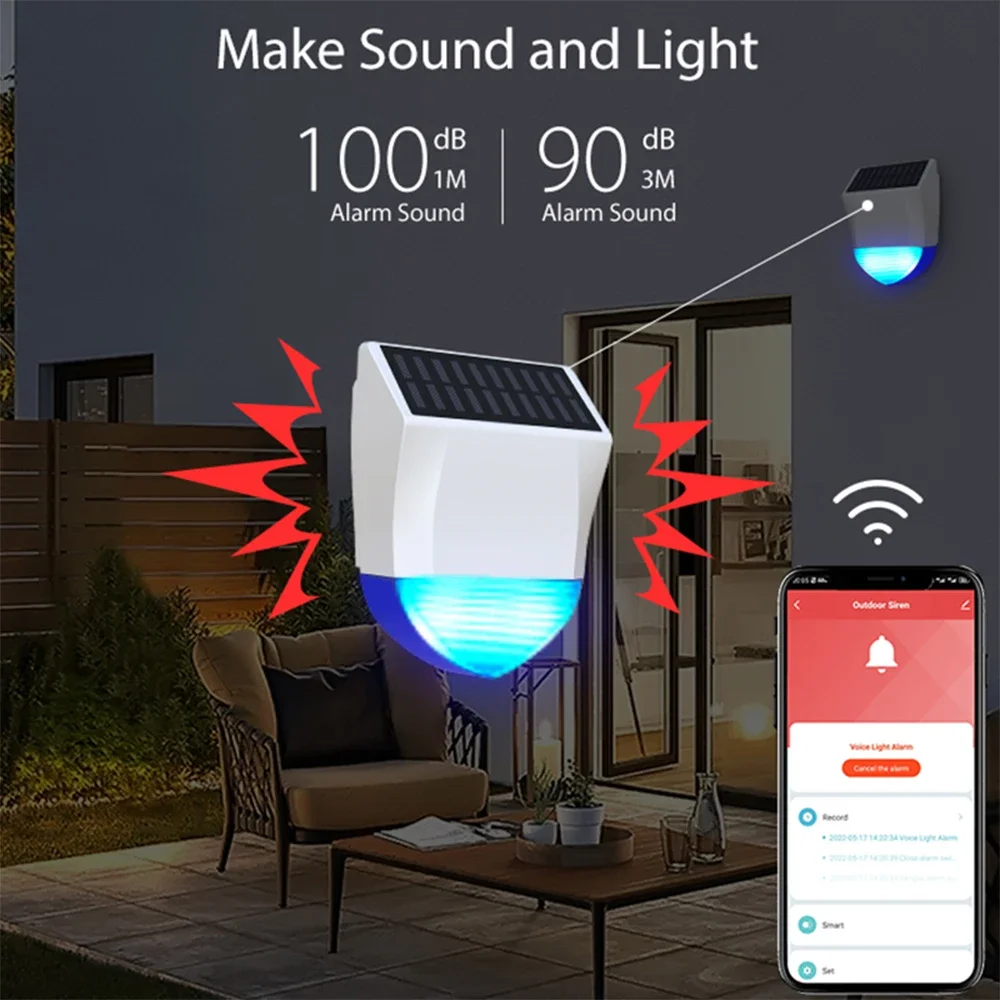 Tuya Smart For Zigbee/Wifi Siren Alarm Waterproof Outdoor With Solar And USB Power Supply Optional 95dB Remote Control