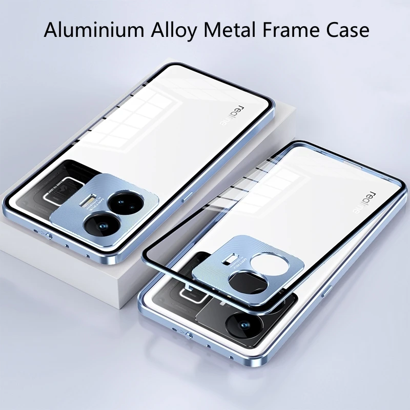 

Luxury Case For Realme GT Neo 5 Case For Realme GT3 5G Capa Aluminium Alloy Metal Frame Bumper Tempered Glass Camera 360 Cover