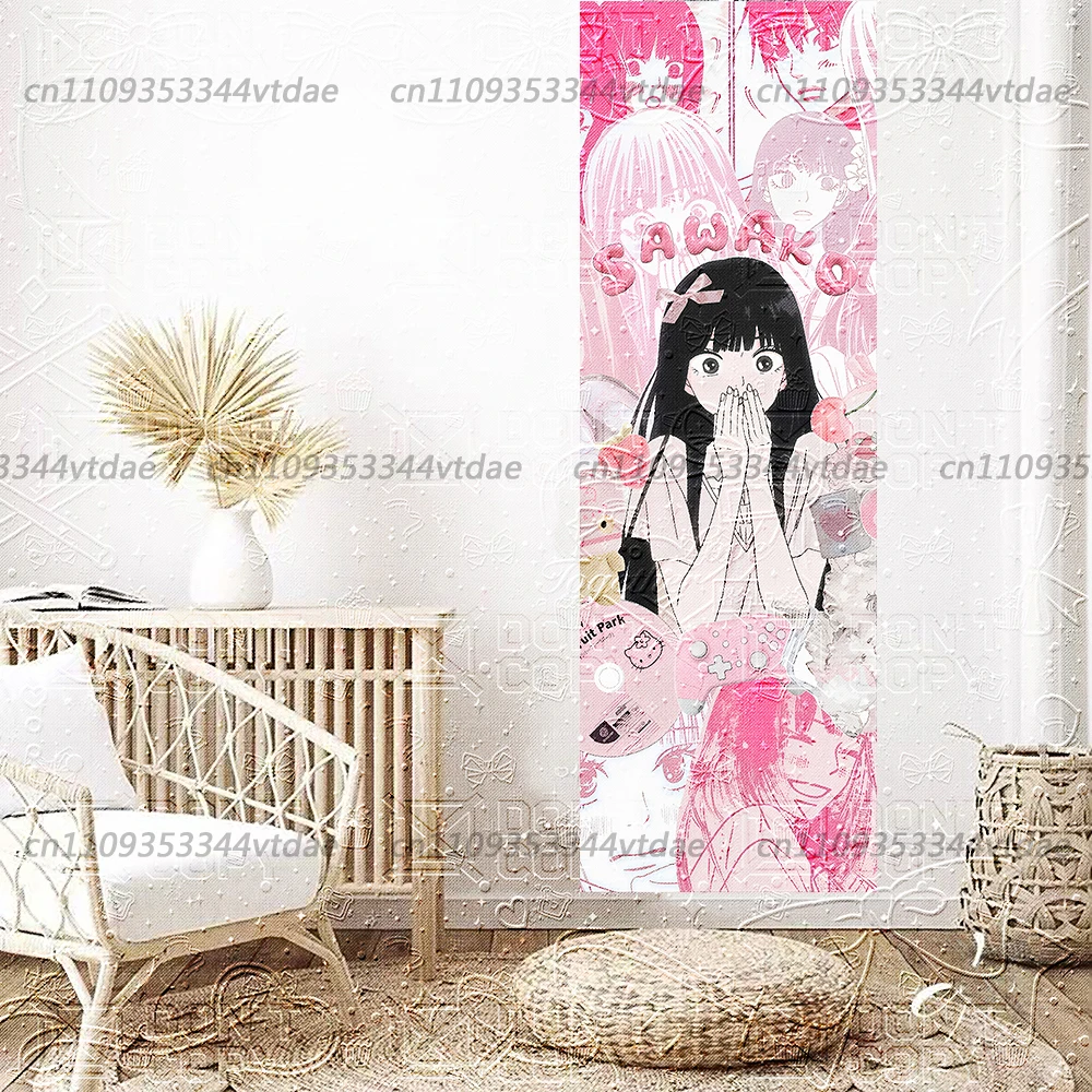 Kimi ni Todoke Sawako Anime-Wandteppich, rosa Collage-Wandbehang, pastellfarbener ästhetischer Hintergrundstoff für Schlafzimmer und Wohnheim