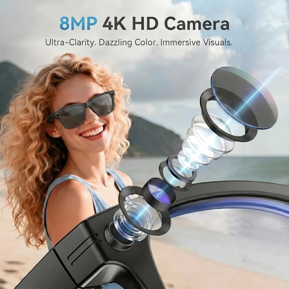 8MP 2K HD Camera Glasses: Voice Control, Photo Recognition, Real-Time Translation, Bluetooth Calling, IP67 Waterproof view 2