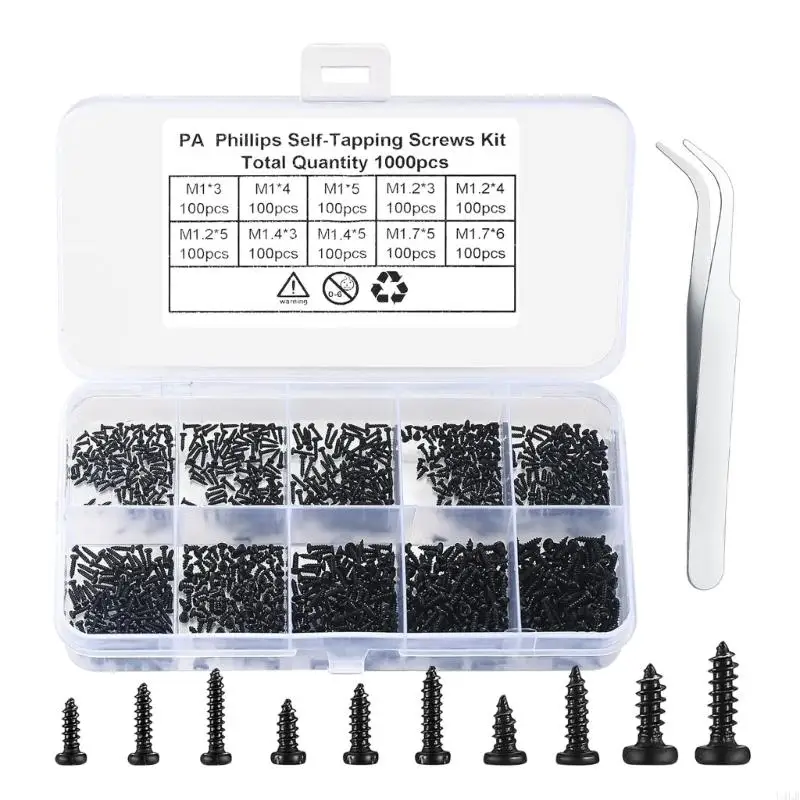 

1000pcs/set Convenient Screw Set Tapping Screws Assorted Screw Set Repair Screw Assortment for Homes Office Project U4LB