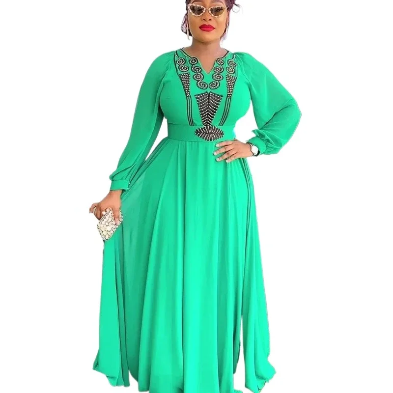 

2024 African Maxi Dresses For Women Plus Size Evening Party Long Dress Africa Clothing Elegant Kaftan Muslim Chiffon Dress