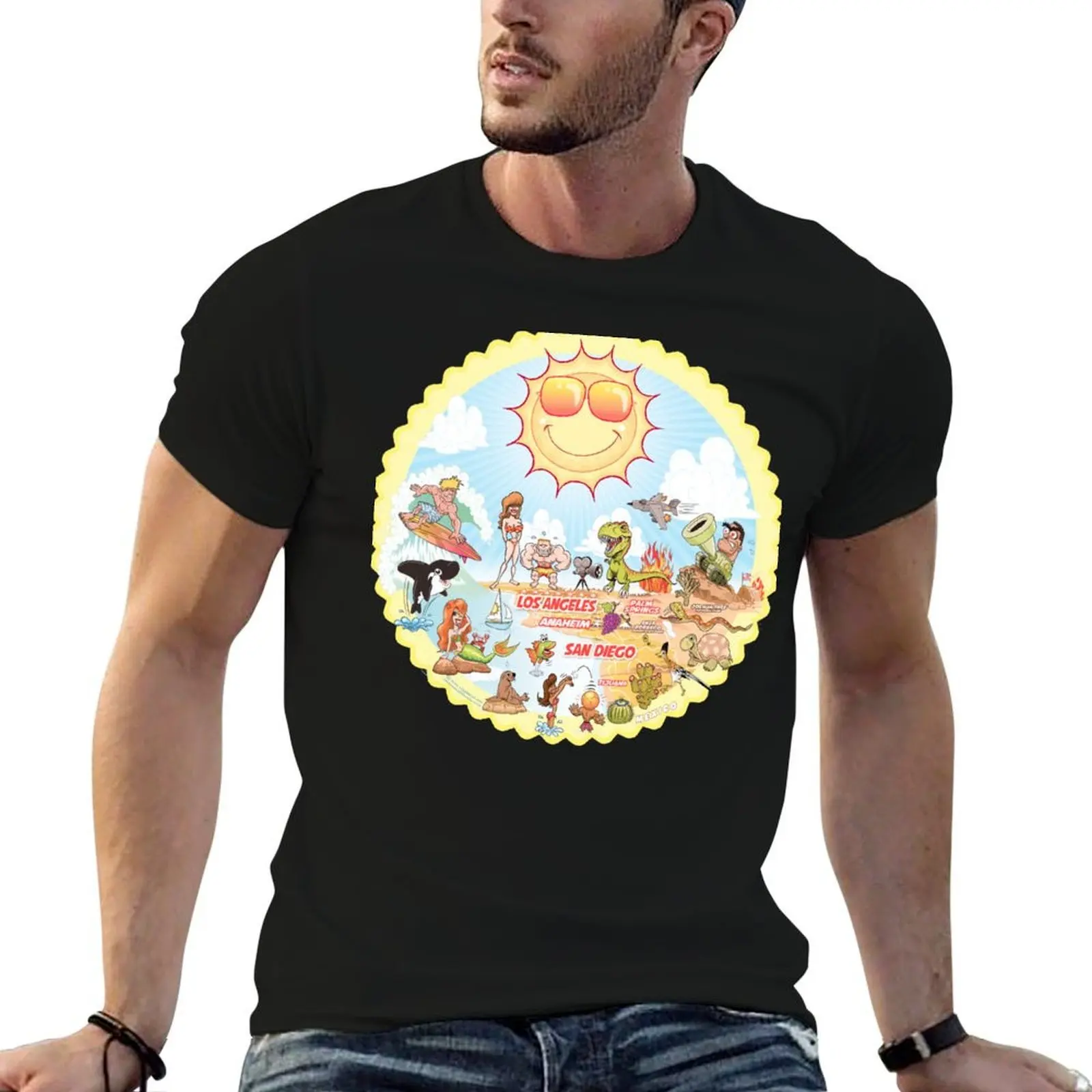 

Cartoon Map of Southern California T-Shirt anime t shirts for man man t shirt cotton funny t shirts dark humor T-shirt