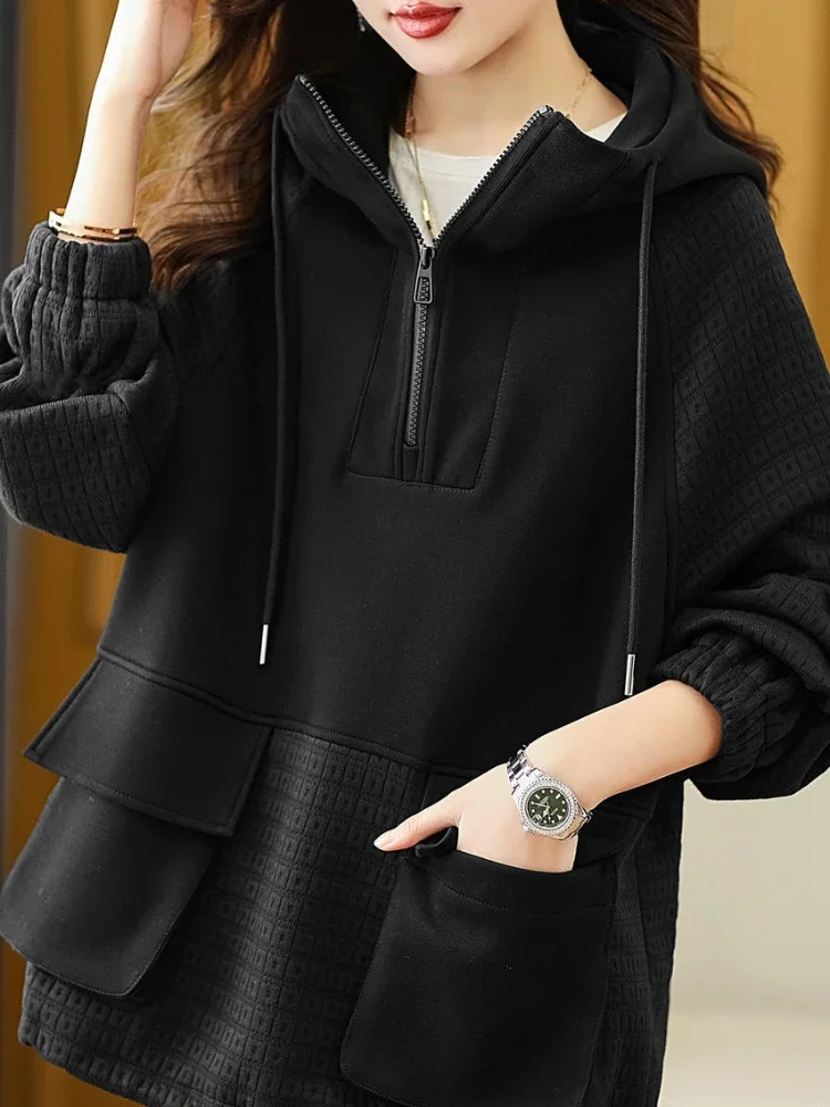 Full Zip Up Woman Clothing Plain with Zipper Women\'s Sweatshirt Loose Top Baggy Black Hooded Brown Hoodies Xxl Nice Color E Warm