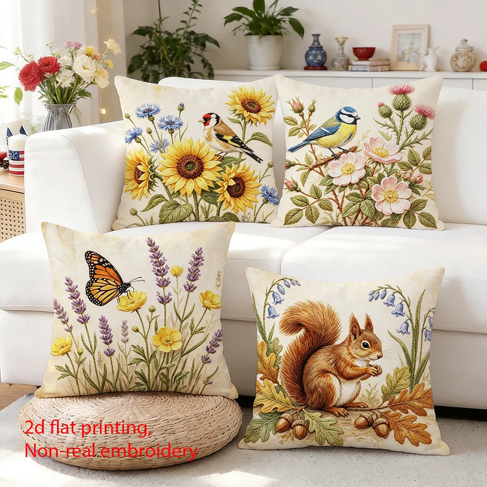 1/4pcs Vintage Monarch Butterfly & Lavender Floral Throw Pillow Cover Home farmhouse outdoor decoration cushion cover