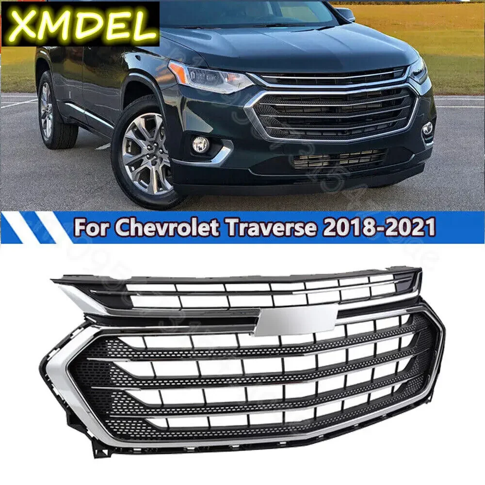 car styling front center grill For Chevrolet Traverse 2018 2019 2020 2021 Front Bumper Upper Grille Grill Chrome Black auto part