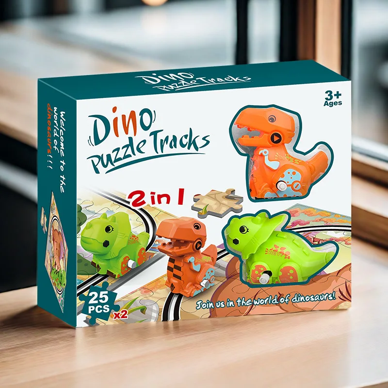 Montessori Track Puzzles Kids Educational Creatif Toys 2 in 1 Dinosaur Toy Boys Girls Gift Scene Building Jigsaw Track Car Toy