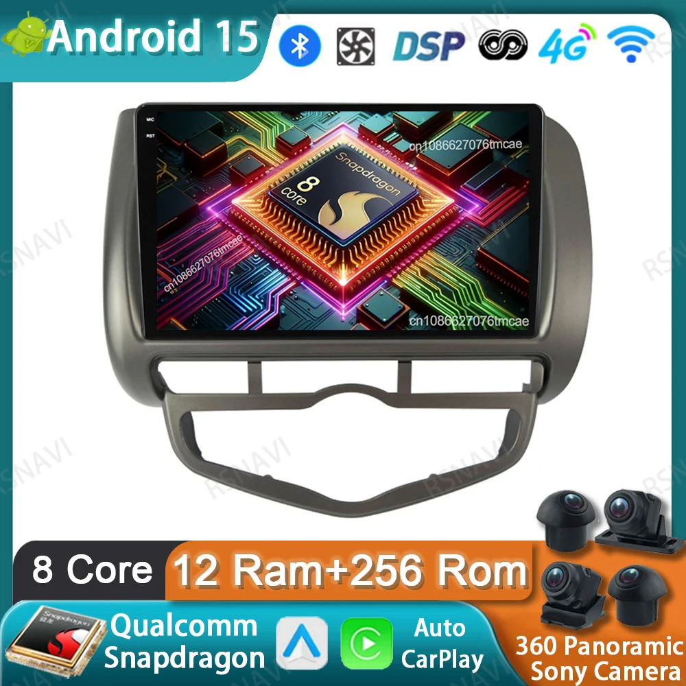 

Car Radio Android 15 For Honda Fit Jazz 2002 - 2008 LDH RDH Stereo Qualcomm Wireless Carplay Auto DVD BT GPS 4G LTE DSP 5G WIFI