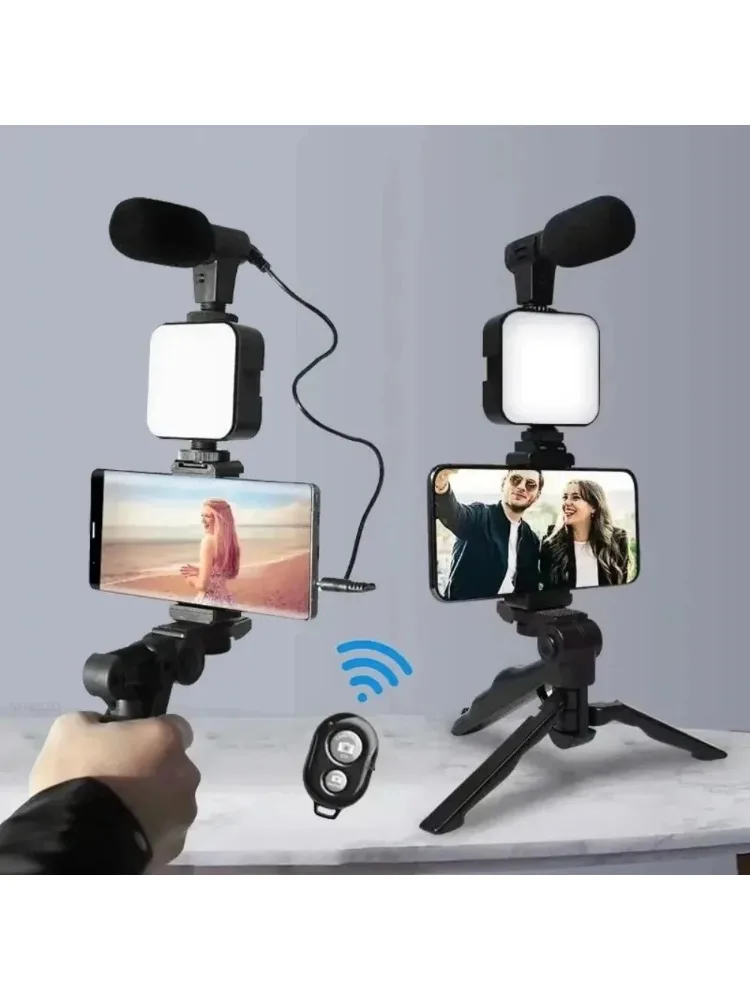 Kit de vlogging pour Smartphone avec trépied, support de téléphone, Mini Microphone, lumière de remplissage LED, démarreur pour TikTok, vidéo en direct, YouTube