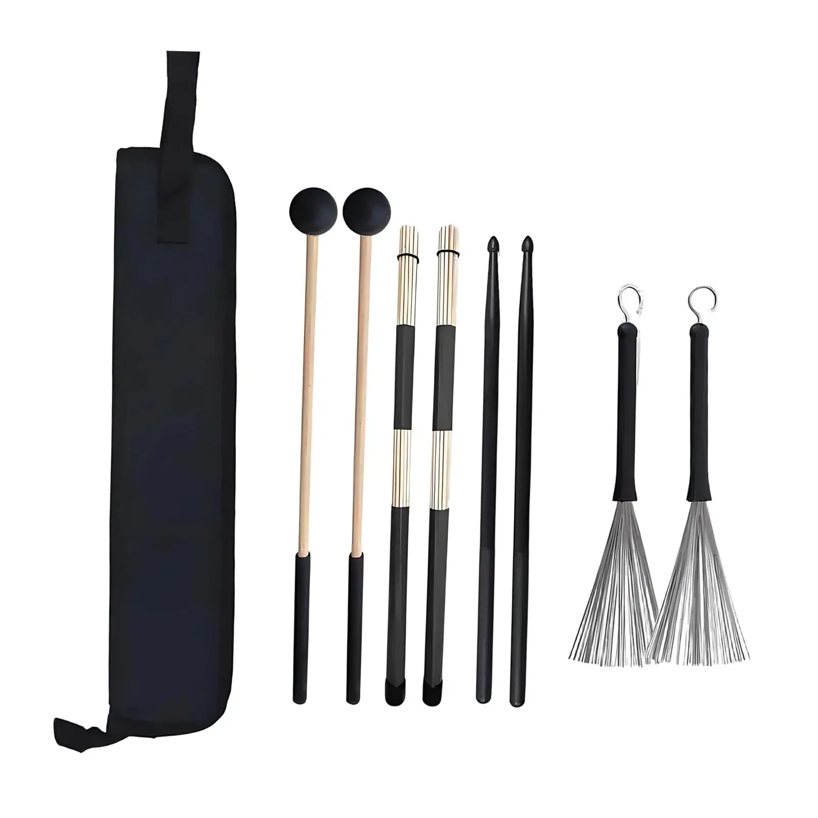 

Набор барабанных палочек с эргономичными нескользящими ручками, щетки для тренировок барабанщиков с сумкой для хранения, для любителей музыки и народных песен