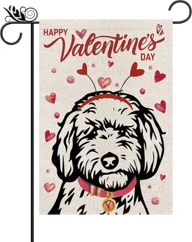 屋外用の金色の犬の旗,バレンタインデー用の庭の旗,愛の心,記念日,結婚披露宴,家庭用黄麻布,二重旗