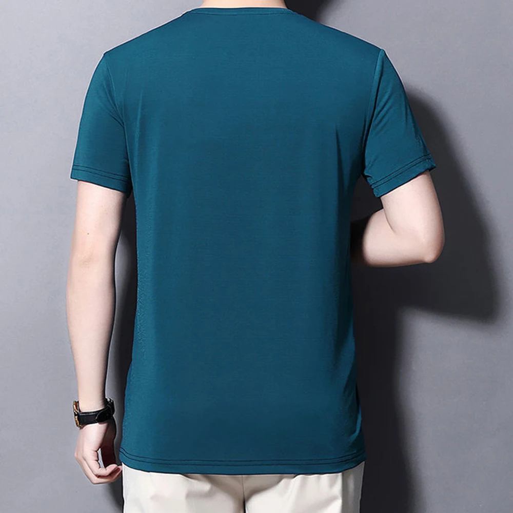 Summer Men\'s T-shirts Ice Silk Tops Men Short Sleeve Casual Fashion Men Clothing Basic Shirt O Neck Solid Color Classical Tshirt