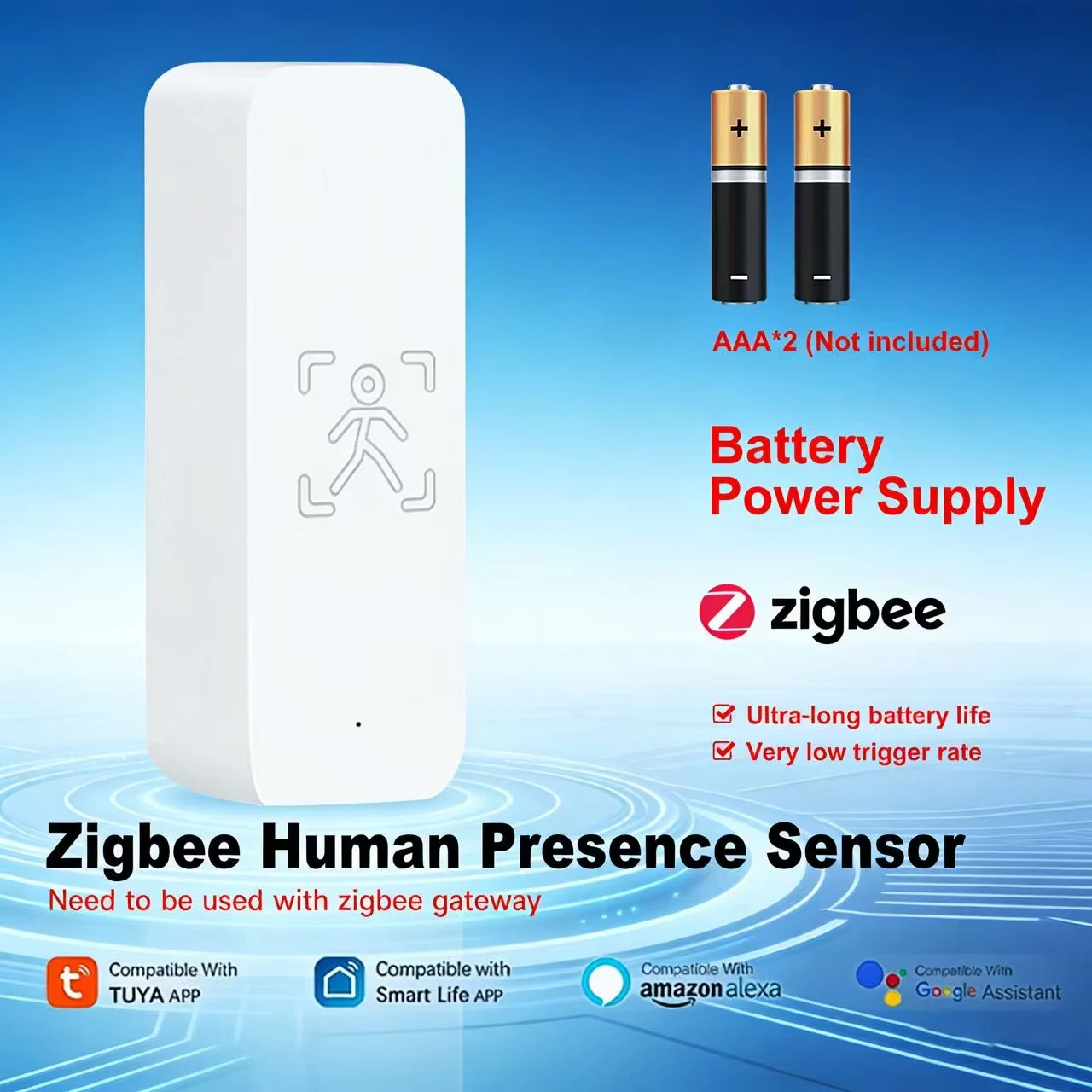 

Датчик присутствия человека Tuya Zigbee 24G, высокоточный радарный датчик, удаленное управление через приложение Smart Life, требуется батарея