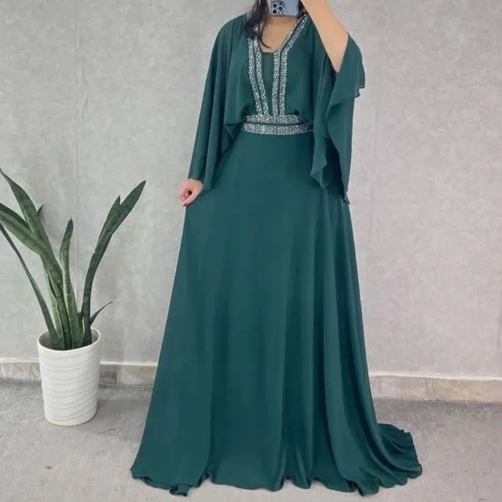 Maßgeschneiderte A-Linie-Abschlussballkleider, bodenlang, V-Ausschnitt, volle Ärmel, Abendkleid, modische Pailletten, einfaches drapiertes, lässiges Partykleid