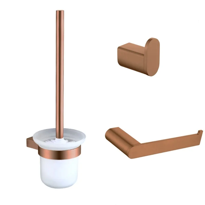 Brushed Rose Gold Storage Rack Towel Bar Paper Holder Bathrobe Hook Cup Holder Toilet Brush Soap Dish Bathroom Accessories