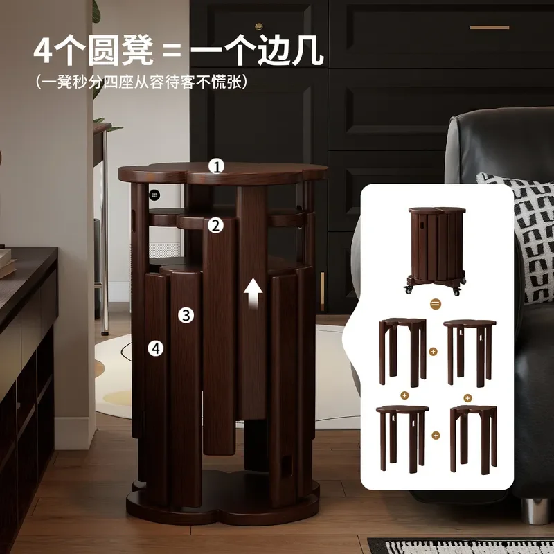 Solid Wood Stacked Music Stool Household Medieval Stackable Combination Stool Dining Table Stool Four Leaf Clover Design