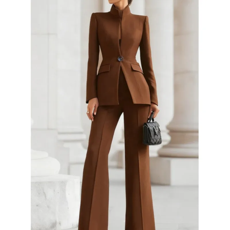 Calças femininas terno 2026 outono simples sólido roupa de deslocamento temperamento feminino fino ajuste profissional conjunto negócios trabalho escritório