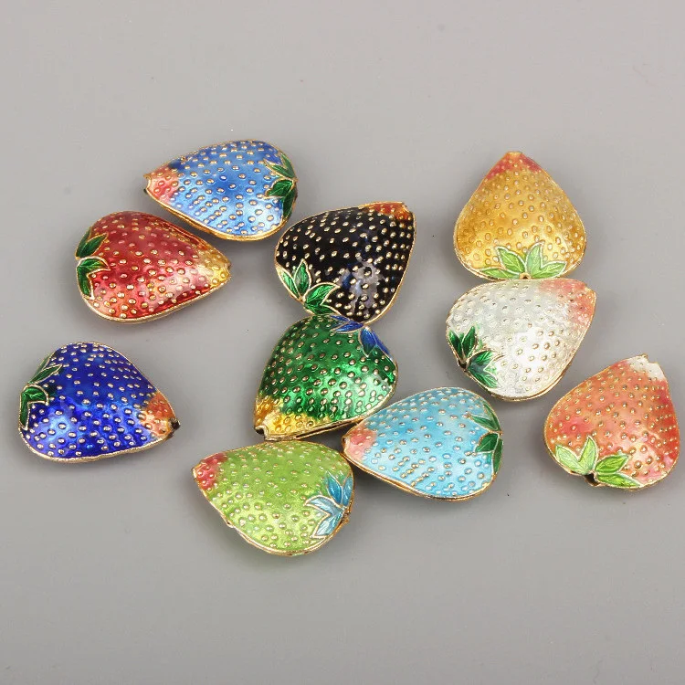 10Pcs Cloisonne Enamel Strawberry Beaded DIY Accessories Jewelry Making Charms Chinese Intangible Cultural Heritage