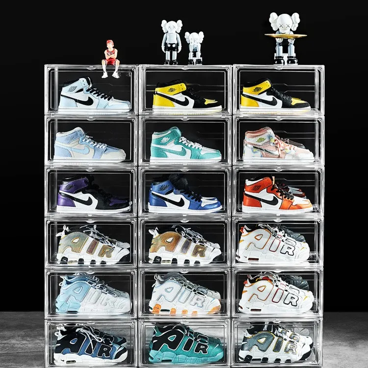 Transparent shoe box magnetic Aj sneaker storage box sneaker display cabinet dust-proof and moisture-proof shoe cabinet