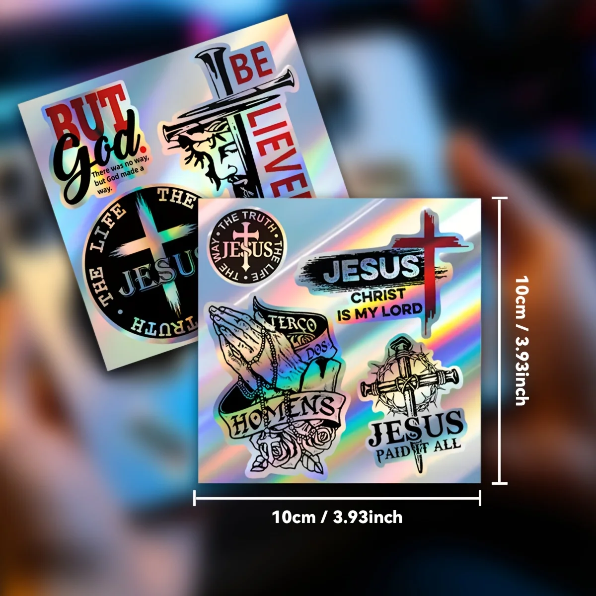 Holographic Jesus Cross Faith Vinyl Stickers, Waterproof Heat-Resistant 2D Decals for Phone, Laptop, Helmet & Car Window Decor