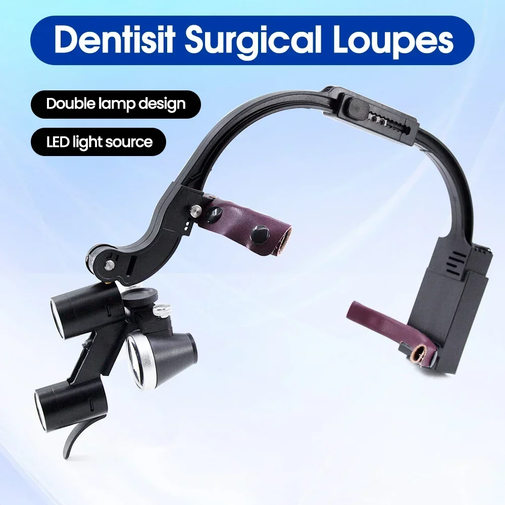 Dental 2.5X Loupe Magnification Binocular Surgery Surgical Magnifier with Headlight LED Light Dentist Medical Loupes Double lamp