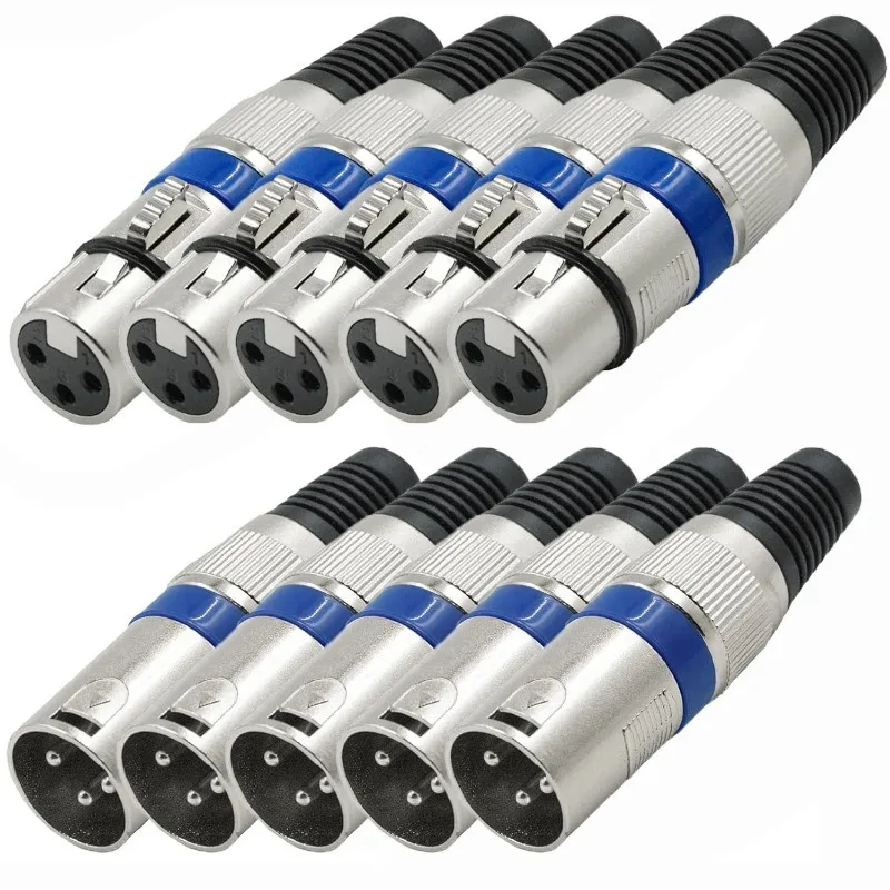1/5/10PCS XLR 3 Pin MIC Jack Plug Audio Microphone Connector Wiring Line Plug Blue 3-Core Audio Microphone Connector Mixer