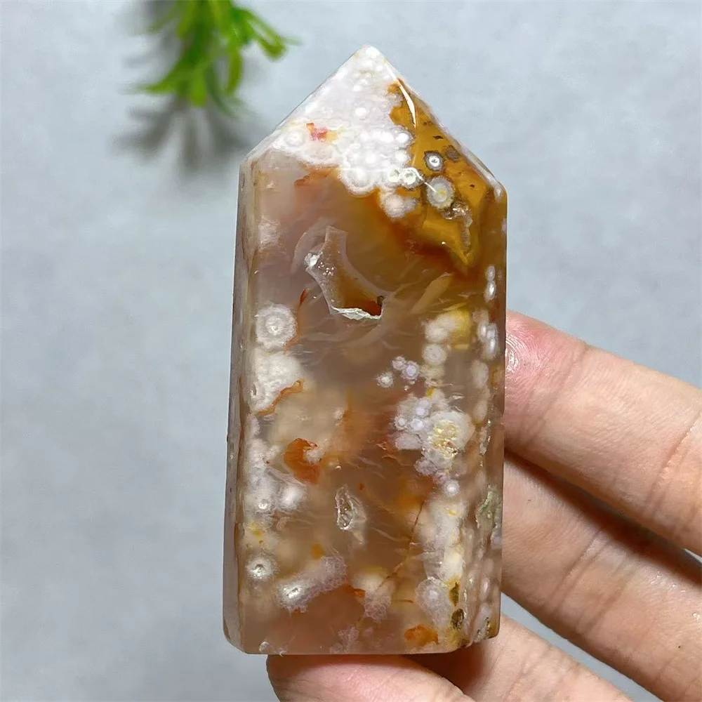 

Crystal Natural Pink Flower Agate Point Wand Stone Mineral Gift Mineral Home Decoration Quartz Specimen Energy Gemstones