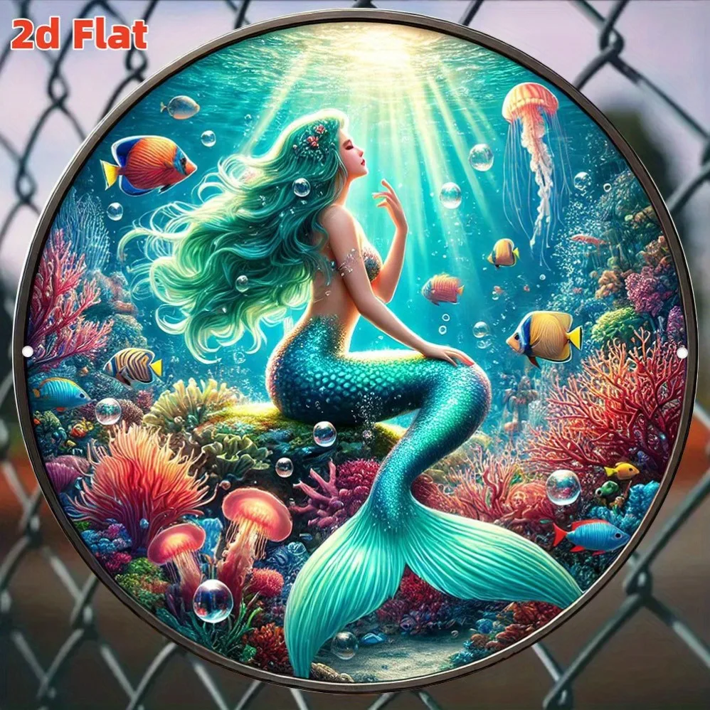 

2D Flat Undersea Mermaid and Metal Wall Art,Tin Sign for Home, Cafe, Bar Decoration , Perfect for Room Decor